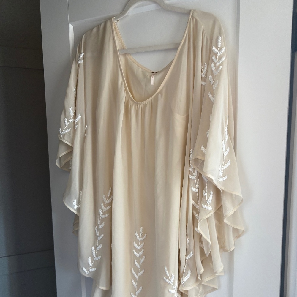 Free People Cream Embroidered Midi Dress